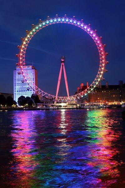 Print of Rainbow coloured London Millennium Eye illuminated for Gay Pride
