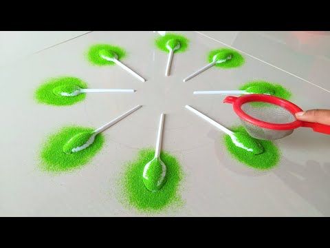 Satisfying Easy Peacock Feather Rangoli Designs With Spoon Trick | Satisfying Video, Relaxing Art -