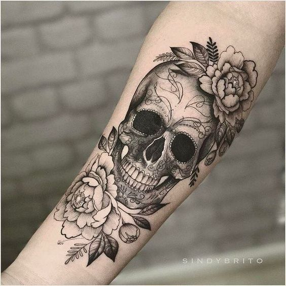 Skull Flower Tattoo Skull Flowers color flowers tattoo Artist png   PNGWing