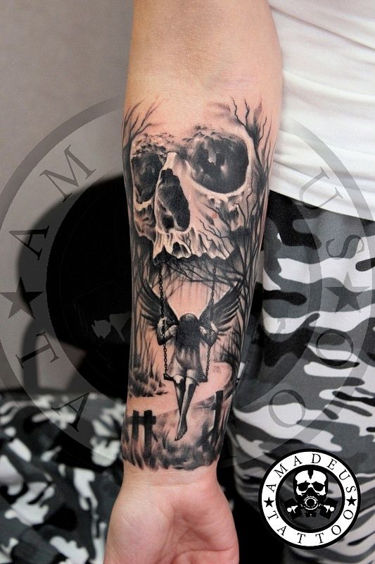 Tattoo Kirill Luzik - tattoo's photo In the style Black and grey, Male, Skulls, Gir (511282)