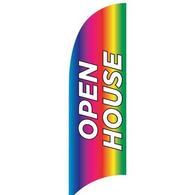 Victory Corps Open House 3 Piece Polyester Feather Flag Set Color: Rainbow Background with White Text 2, Size: 124″ H x 30″ W