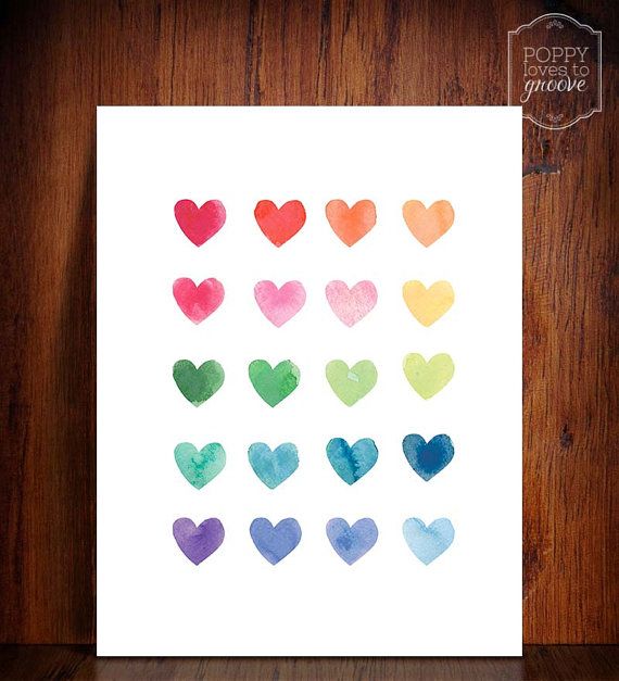 Watercolour Hearts Rainbow Art Print Custom Art Gift For | Etsy