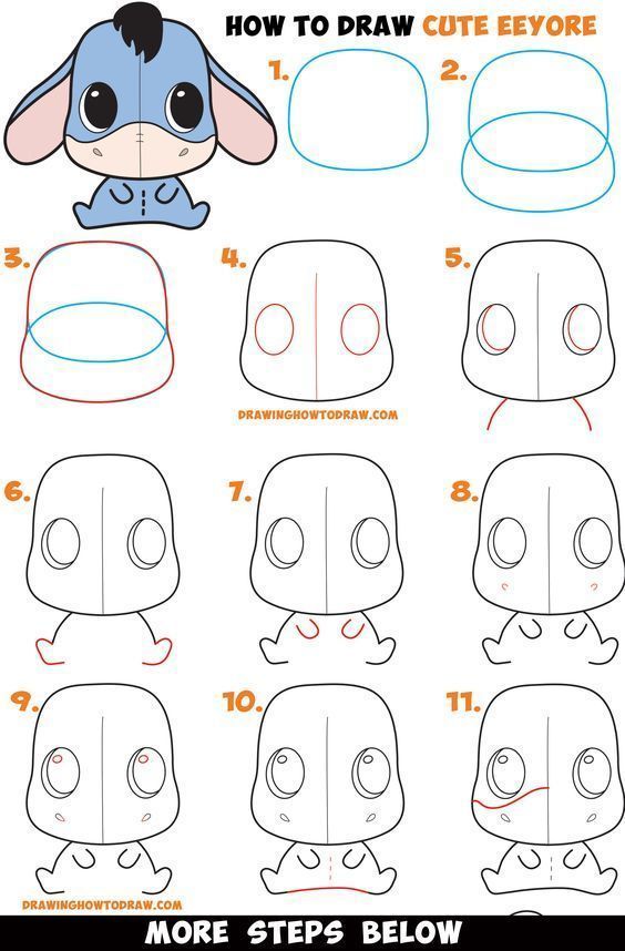 Wie zeichnet man ein niedliches Chibi / Kawaii Eeyore Easy Step by Step Drawing Tutorial für …