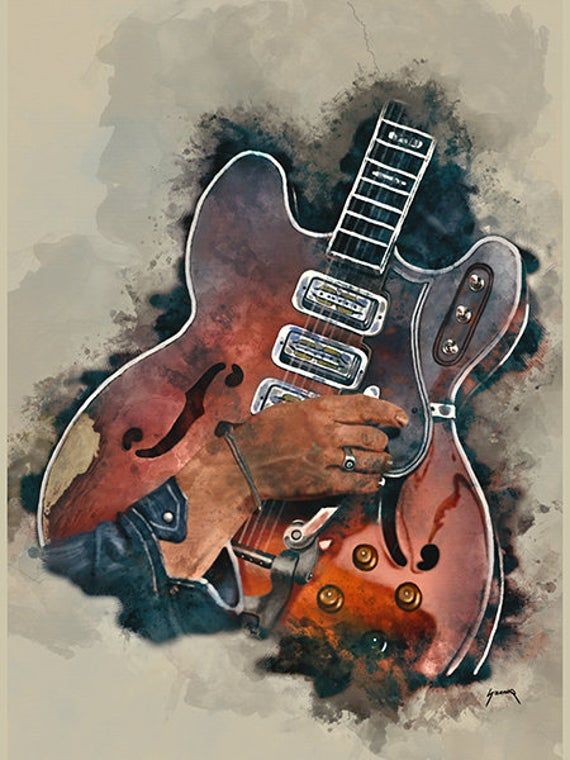 dan auerbach’s electric guitar 12×16″ guitar art, music wall art, music poster, music room decor, guitar player, guitar gifts