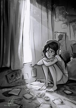 sad girl drawing