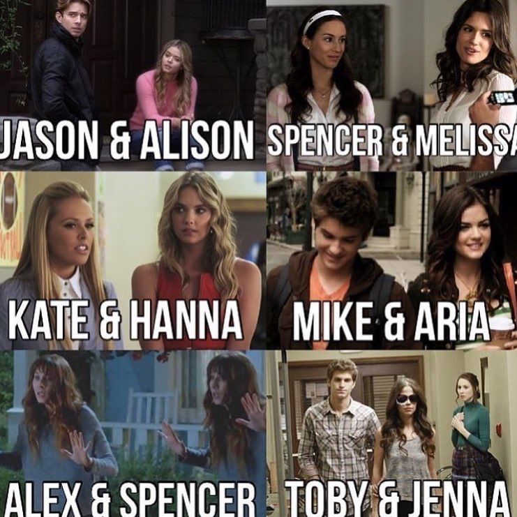 Aria and Mike and  Spencer and Alex are the only ones that actually are 100% siblings the rest share only one parent biologically or it’s a step sibling