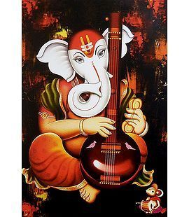 Ganesha Playing Tanpura – Unframed Poster