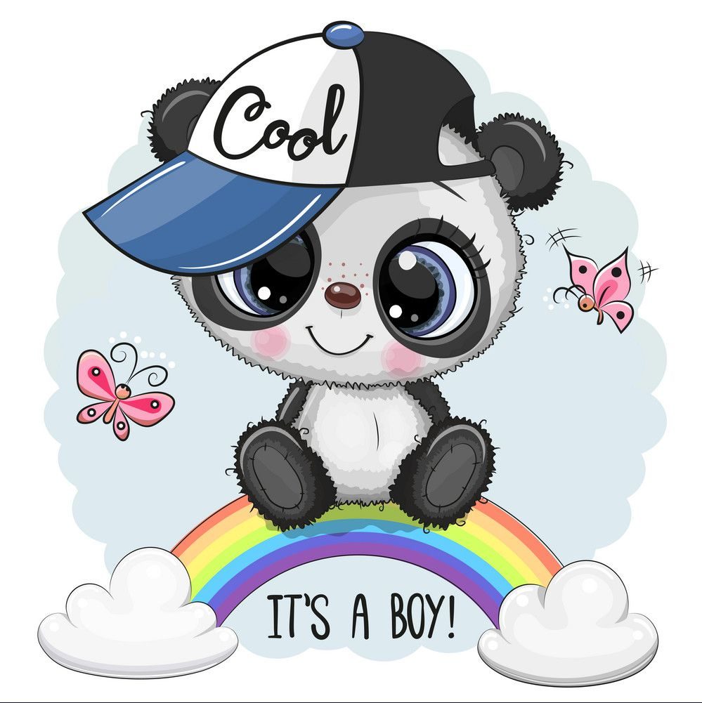 Greeting Card Cute Cartoon Panda Boy Is Sitting On The Rainbow. Download A Free Preview Or High Quality Adobe Illustrator Ai, Eps, Pdf And High Resolution Jpeg Versions.