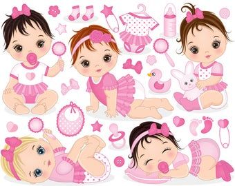 Ladybug Baby Girl Clipart - Vector Baby Clipart, Sticker Clipart, Ladybird Girl Clipart, Baby Shower Clipart, Ladybug Baby Girl Clip Art