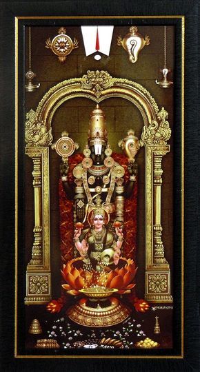 Lord Balaji With Lakshmi On Laminated Board - 15 X 8 Inches 1080P Full Hd