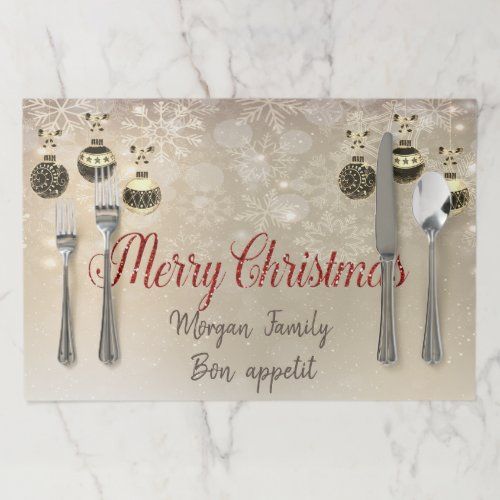 Merry Christmaschristmas Balls Snowflakes Paper Placemat