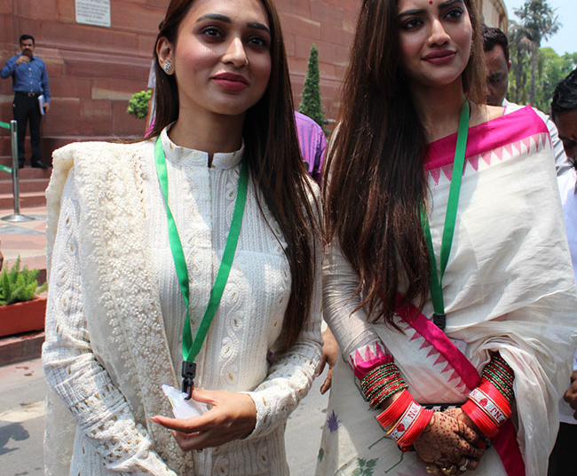 Stars Spotted - -- Nusrat Jahan And Mimi Chakraborthy Oath As Mp In Parliament Picture # 379696