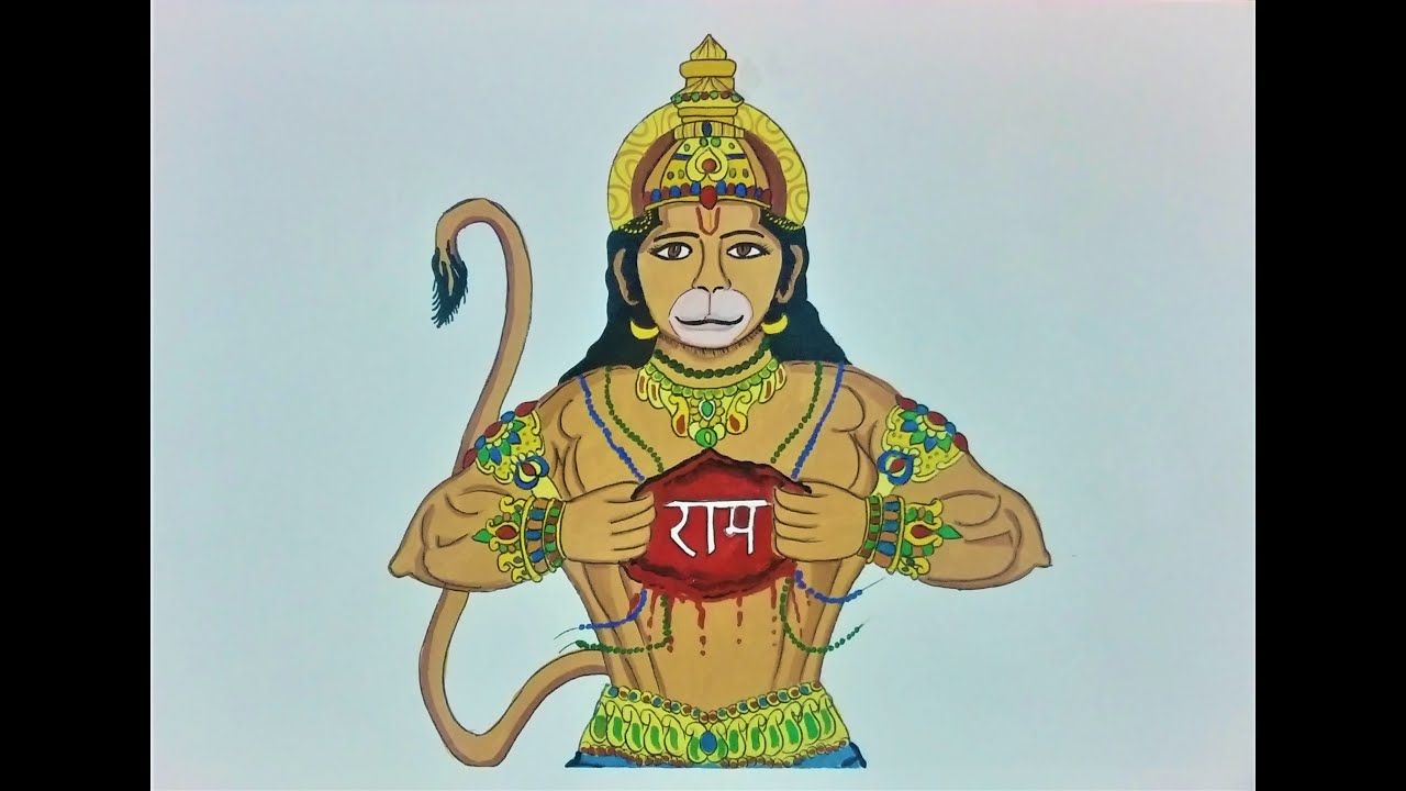 Easy Lord Hanuman Drawing for kids | Hanuman jayanti drawing | Hanumana showing Rama in his heart