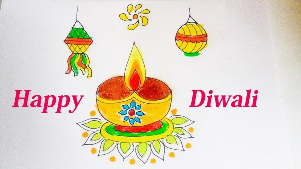 Diwali drawing easy for competition | Diwali line drawing and colouring of  a girl playing crackers