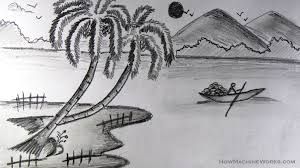 How To Draw Nature Landscape Scenery Pencil Drawing For Kids Step By Step
