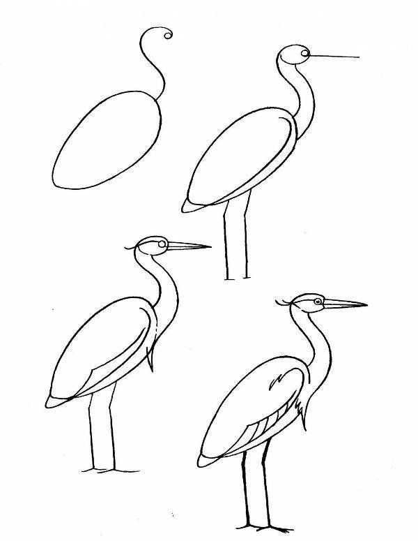 Painting For Kids. Easy Heron Drawing Tutorial / How To Draw. Painting And Drawing For Kids