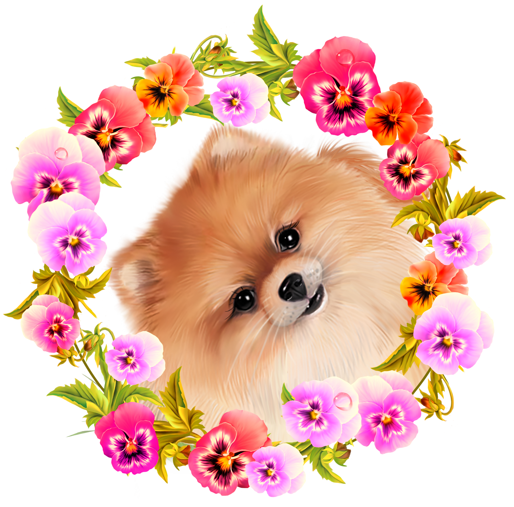 Puppies And Flowers Clipart, Cute Puppy, Dog Clipart, Spitz
