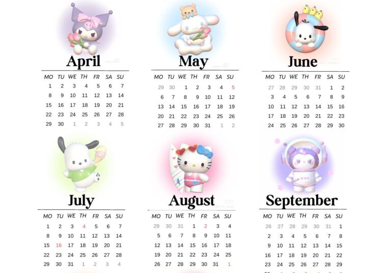 Cute Sanrio Yearly 2024 Calendar Poster