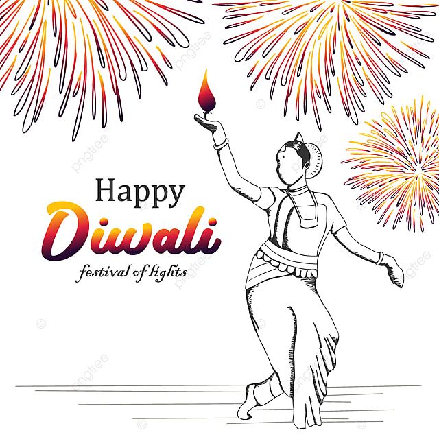 Dancing  With Burning Diya Illustration For Happy Diwali Greeting Design, Hindu, Celebration, Festival PNG and Vector with Transparent Background for Free Download