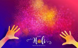 Download Colorful Gulaal Powder Color Indian Festival For Happy Holi Card With Gold Patterned And Crystals On Paper Color for free