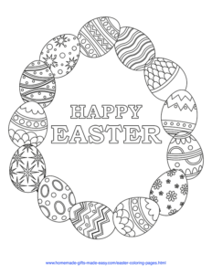 Easter Coloring Pages | egg wreath with Happy Easter message