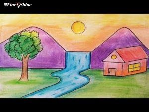 Easy landscape drawing for kids and beginnersLearn house and nature