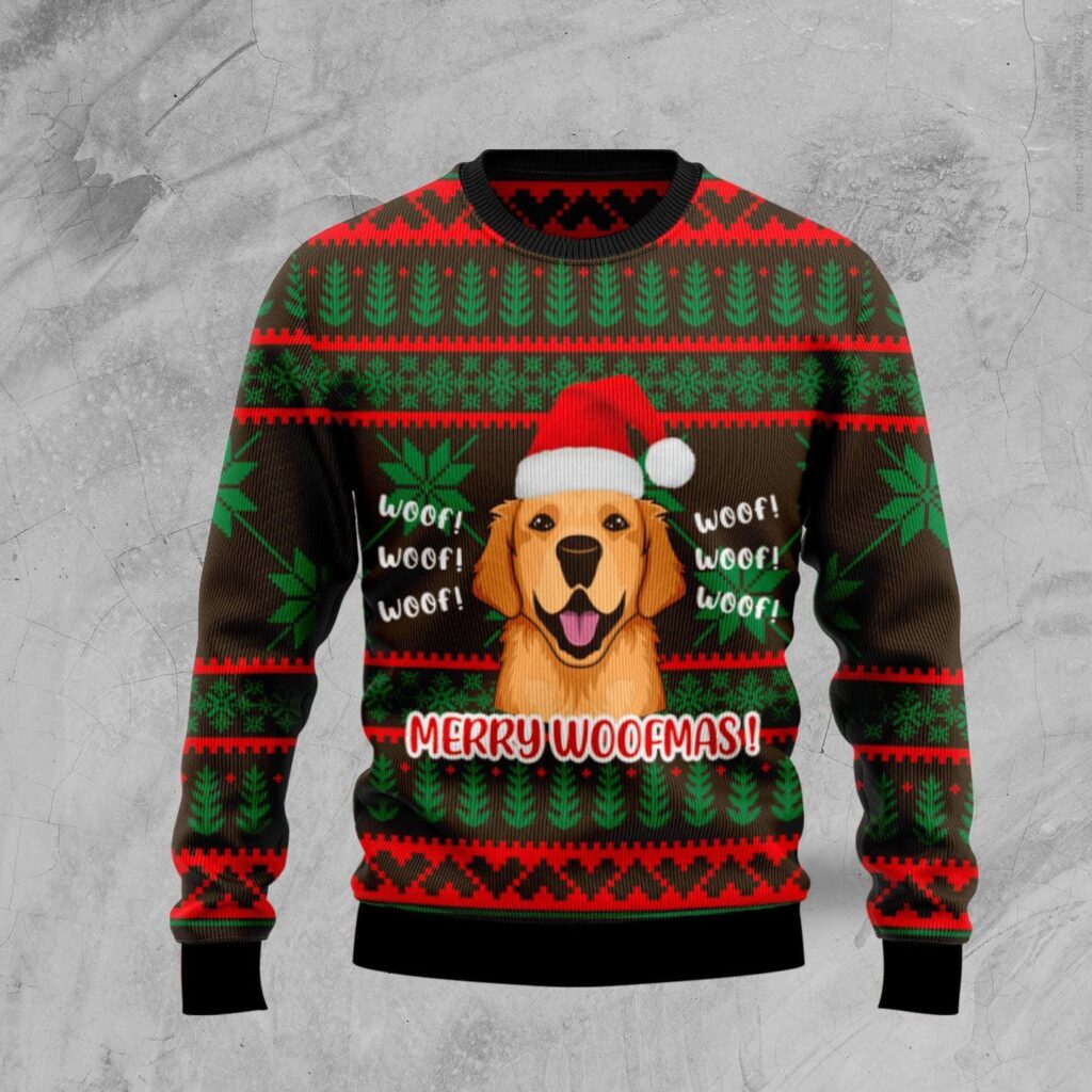 Golden Retriever Woofmas Ugly Christmas Sweater For Men Women