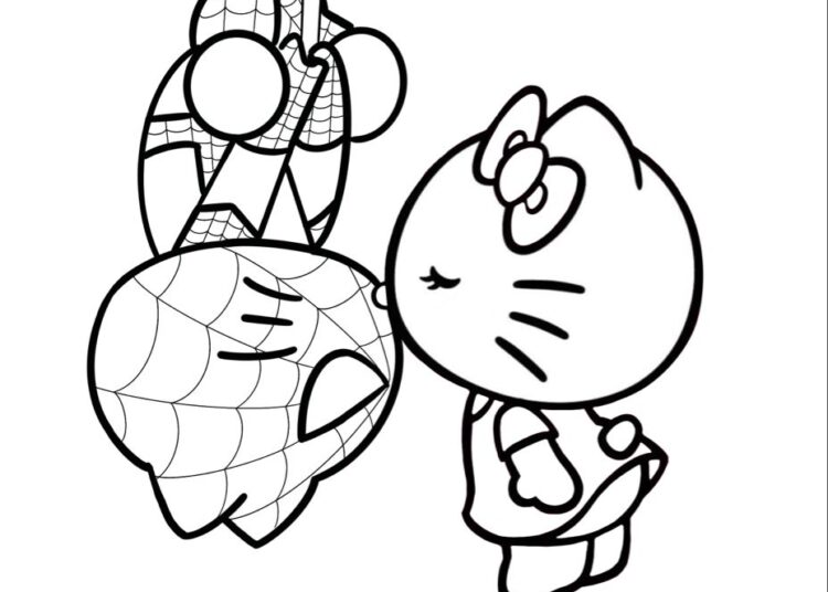 Hello Kitty &Amp; Spiderman Coloring Page